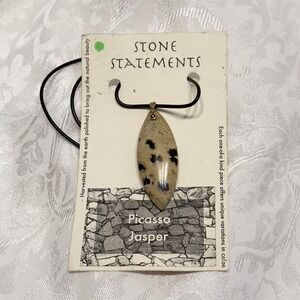 Picasso Jasper Stone Statements Oval Necklace Pendant Leather Black Cord Beige